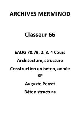 béton armé, béton précontraint, A. Perret + élèves, doc historiques et exemples 01 (PDF)