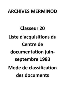 liste d'acquisitions du Centre de documentation, mode de classification des documents 01 (PDF)