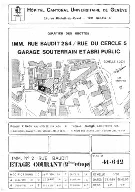 Genève. Rue Baudit 2-4 et rue du Cercle 5. Garage souterrain et abri public